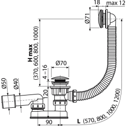 Сифон для ванны AlcaPlast A504CKM-BL-01, Click-Clack (металл), с системой очистки снаружи.