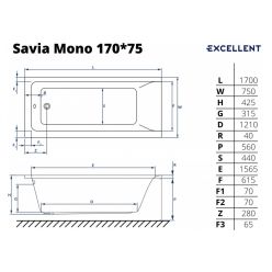 Акриловая ванна Excellent Savia Mono 170x75 без ножек, WAEC.PR14.170.75WH
