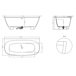 Ванна каменная UMY SIDE KIT 180x85 U-Solid, с переливом, цвет белый глянцевый