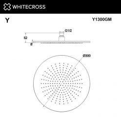 Верхний душ Whitecross Y Gunmetal Y1300GM, с шарнирным соединением, круглый, 30 см, цвет оружейная сталь