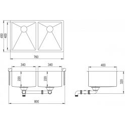 Мойка кухонная AquaSanita Steel ENN 200 L 76х45