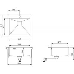 Мойка кухонная AquaSanita Steel AIR 100 N 55х51