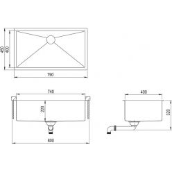 Мойка кухонная AquaSanita Steel ENN 100 B 79х45