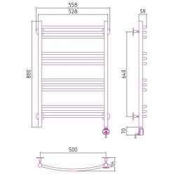 Полотенцесушитель электрический Стилье Формат 10 ТП/ТЛ 00510-8050/00511-8050, высота 80 см x ширина 50 см, хром