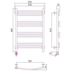 Полотенцесушитель электрический Стилье Формат 10 ТП/ТЛ 00510-8050/00511-8050, высота 80 см x ширина 50 см, хром