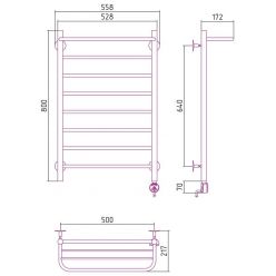 Полотенцесушитель электрический Стилье Формат 20 ТП/ТЛ 00520-8050/00521-8050, с полкой, высота 80 см x ширина 50 см, хром
