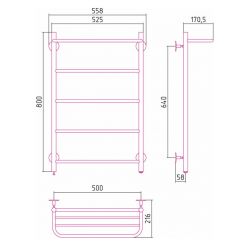 Полотенцесушитель электрический Стилье Формат 30 ТП/ТЛ 00530-8050/00531-8050, с полкой, высота 80 см x ширина 50 см, хром