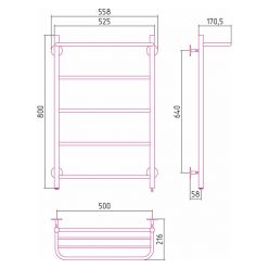 Полотенцесушитель электрический Стилье Формат 30 ТП/ТЛ 00530-8050/00531-8050, с полкой, высота 80 см x ширина 50 см, хром
