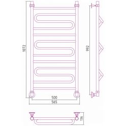 Полотенцесушитель водяной Стилье Аксиома-30 1000 x 500, ширина 56.5 см, высота 107.2 см, хром, 00663-1050