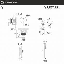 Смеситель Whitecross Y black YSET02BL для душа, с душевым гарнитуром, цвет черный матовый