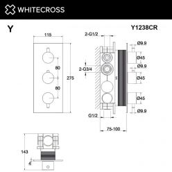 Смеситель Whitecross Y black Y1238BL для душа, термостатический, на 3 потребителя, цвет черный матовый