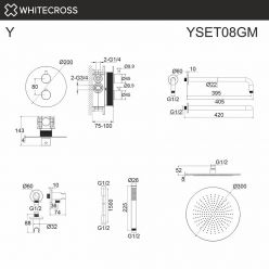 Душевая система Whitecross Y gunmetal YSET08GM, термостатическая, на 2 потребителя, цвет оружейная сталь