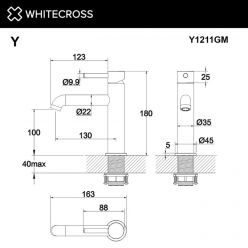 Смеситель Whitecross Y gunmetal Y1211GM для раковины, Gun Metal