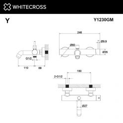 Смеситель Whitecross Y gunmetal Y1230GM для ванны, цвет оружейная сталь