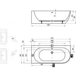 Акриловая ванна Ravak FREEDOM Corner P 170x80, слив-перелив хром, XC00100040