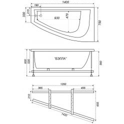 Ванна акриловая Тритон Бэлла Экстра 140x75 с каркасом, экраном и сифоном (левая)